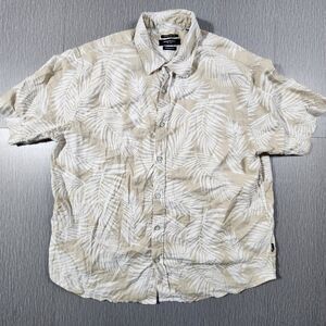Kenneth Cole New York Linen Blend Beige Palm Print Button Up Shirt 2XL Beach
